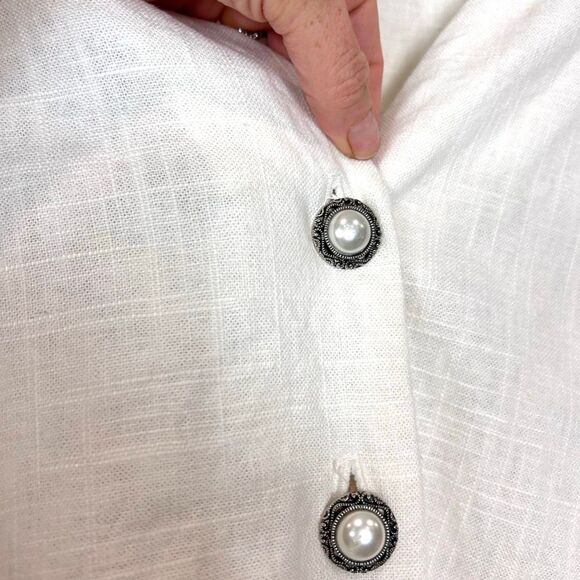 Sonja Wilson Blouse Jacket Women Large White V-Neck Button Up Pearl Button Puff - Picture 4 of 16